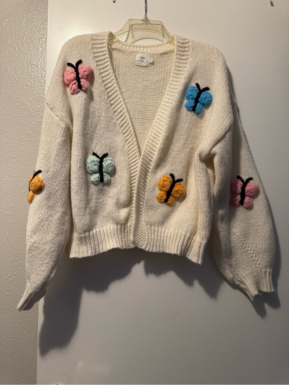 Cozy Cream Butterfly Embroidered Cardigan Sweater
